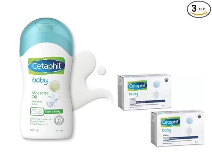 CETAPHIL BABY MASSAGE OIL-200 ML , BABY MILD BAR 75G (PACK OF 2) - COMBO CETAPHIL BABY MASSAGE OIL-200 ML , BABY MILD BAR 75G (PACK OF 2) - COMBO