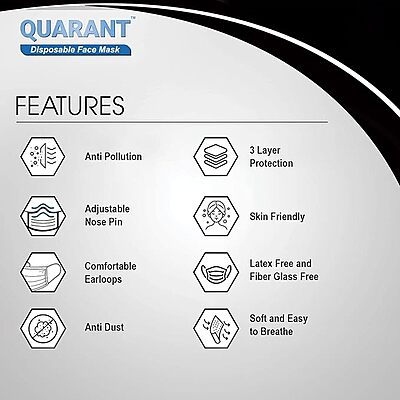QUARANT MELTBLOWN - SMMS FABRIC 3-PLY DISPOSABLE FACE MASK, COLOR BLACK QUARANT MELTBLOWN - SMMS FABRIC 3-PLY DISPOSABLE FACE MASK, COLOR BLACK