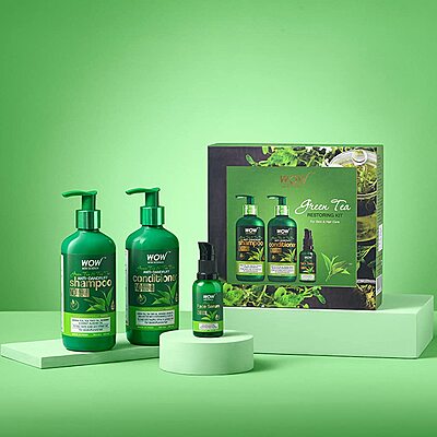 WOW SKIN SCIENCE GREEN TEA SHAMPOO, CONDITIONER & FACE SERUM
