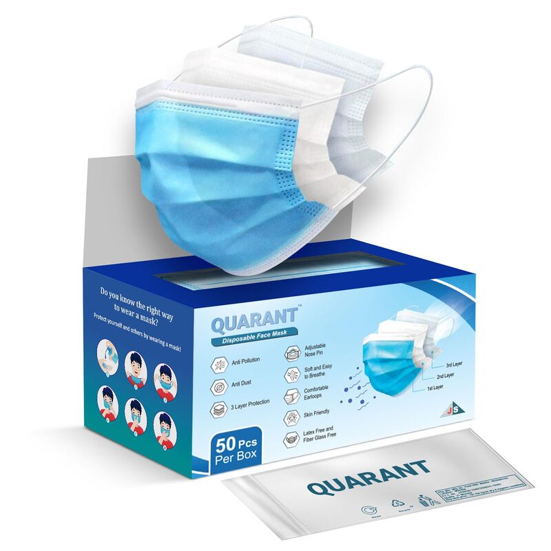 QUARANT MELT BLOWN - SMMS FABRIC 3 PLY DISPOSABLE FACE MASK QUARANT MELT BLOWN - SMMS FABRIC 3 PLY DISPOSABLE FACE MASK