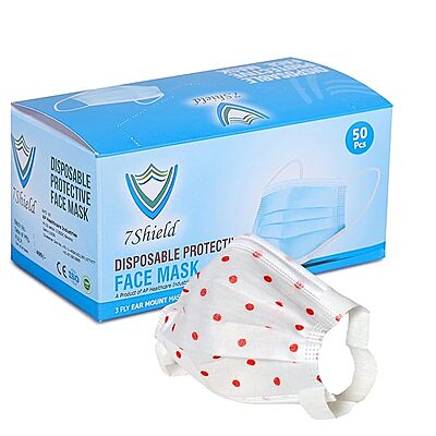 7SHIELD DISPOSABLE 3PLY POLKA RED DOTTED FACE MASK