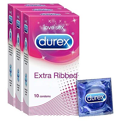 DUREX CONDOMS, EXTRA RIBBED- PACK OF 3(10C)