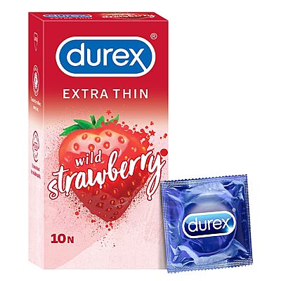 DUREX EXTRA THIN WILD STRAWBERRY FLAVOURED CONDOMS FOR MEN - 10C