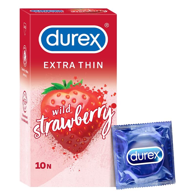 DUREX EXTRA THIN WILD STRAWBERRY FLAVOURED CONDOMS FOR MEN - 10C DUREX EXTRA THIN WILD STRAWBERRY FLAVOURED CONDOMS FOR MEN - 10C