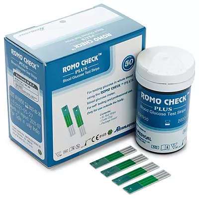 ROMSONS ROMO CHECK PLUS BLOOD GLUCOMETER TEST STRIPS (50 PCS/PACK)