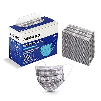 ASGARD NONWOVEN FABRIC DISPOSABLE MULTILAYER PROTECTIVE MASK CHECK PATTERN