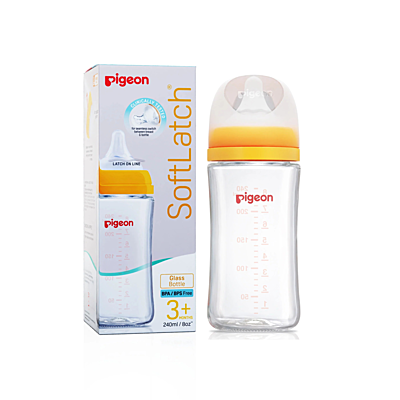 PIGEON WN3 GLASS NURSING BOTTLE WITH NIPPLE 240ML