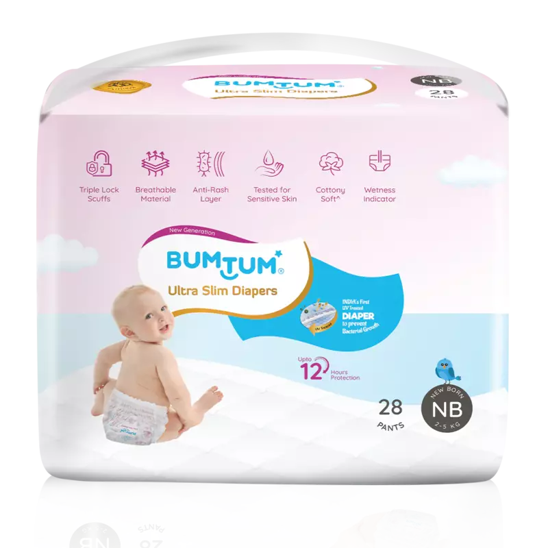 BUMTUM ULTRA SLIM DIAPER PANTS UV PROTECTED NEW BORN 28 COUNT BUMTUM ULTRA SLIM DIAPER PANTS UV PROTECTED NEW BORN 28 COUNT