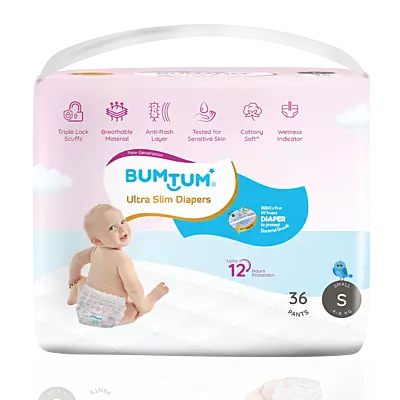BUMTUM ULTRA SLIM DIAPER PANTS UV PROTECTED SMALL 36 COUNT