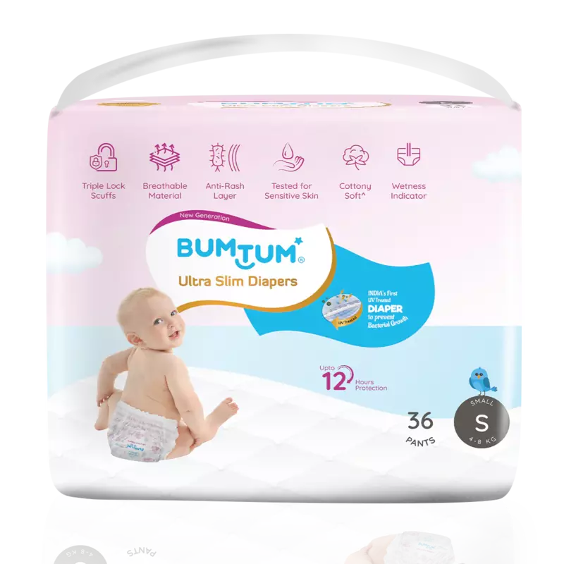 BUMTUM ULTRA SLIM DIAPER PANTS UV PROTECTED SMALL 36 COUNT BUMTUM ULTRA SLIM DIAPER PANTS UV PROTECTED SMALL 36 COUNT