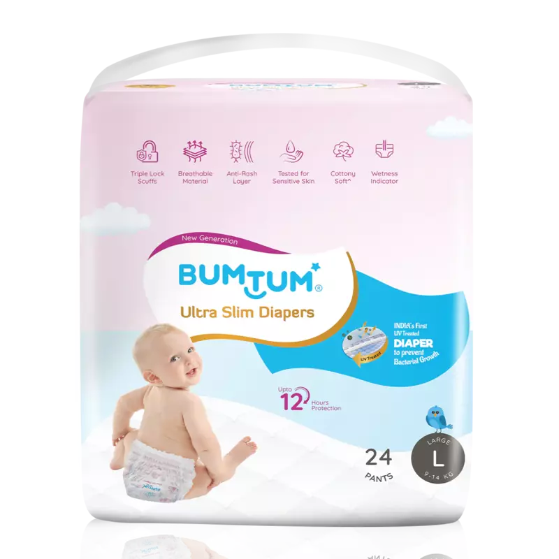 BUMTUM ULTRA SLIM DIAPER PANTS UV PROTECTED LARGE 24 COUNT BUMTUM ULTRA SLIM DIAPER PANTS UV PROTECTED LARGE 24 COUNT