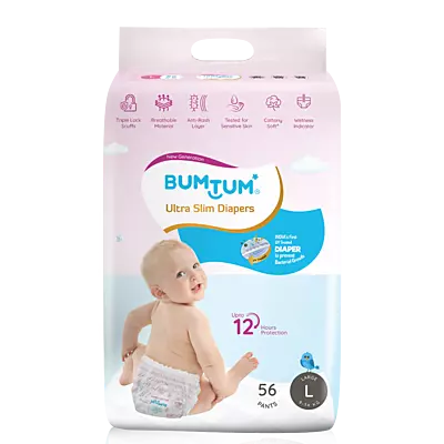 BUMTUM ULTRA SLIM DIAPER PANTS UV PROTECTED LARGE 56 COUNT