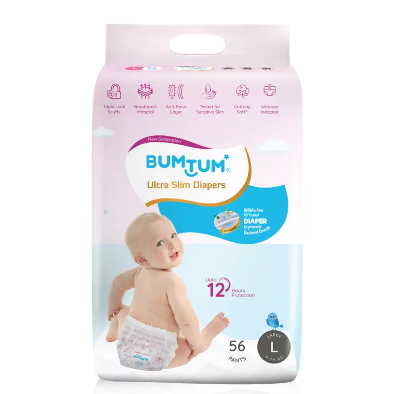 BUMTUM ULTRA SLIM DIAPER PANTS UV PROTECTED LARGE 56 COUNT BUMTUM ULTRA SLIM DIAPER PANTS UV PROTECTED LARGE 56 COUNT